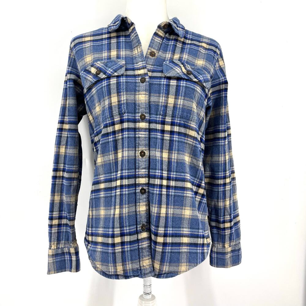 Patagonia blue plaid organic cotton flannel women's button front shirt (small)